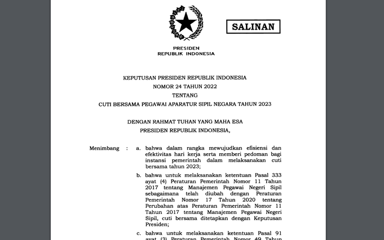 Keputusan Presiden Tentang Cuti Bersama 2023 | Foto: Tangkapan Layar
